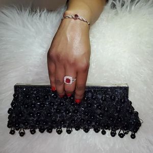Vintage Lapis Black Beaded Clutch